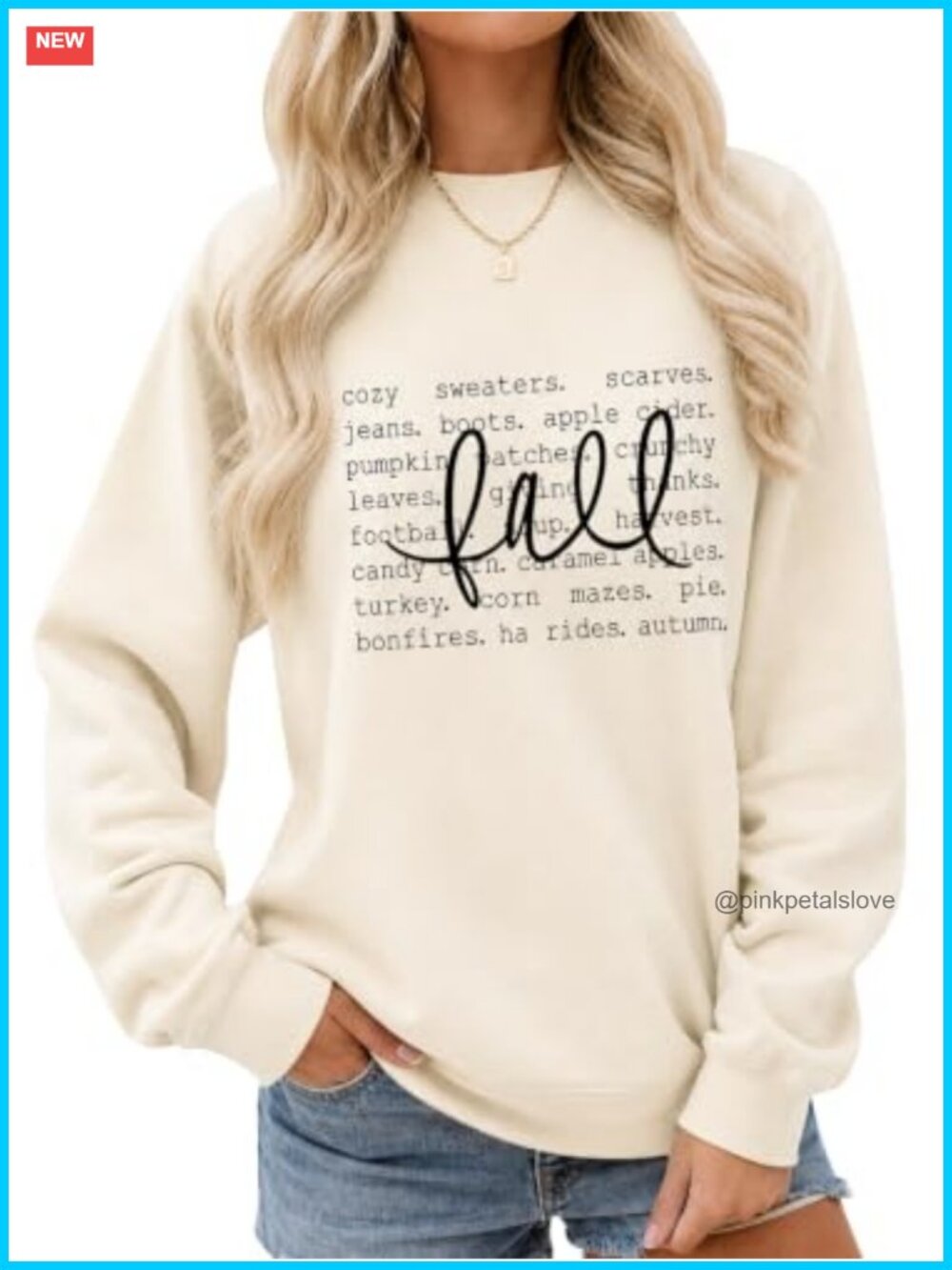 Fall Words Graphic Sweatshirt Cotton Blend Crew Neck Long Sleeve